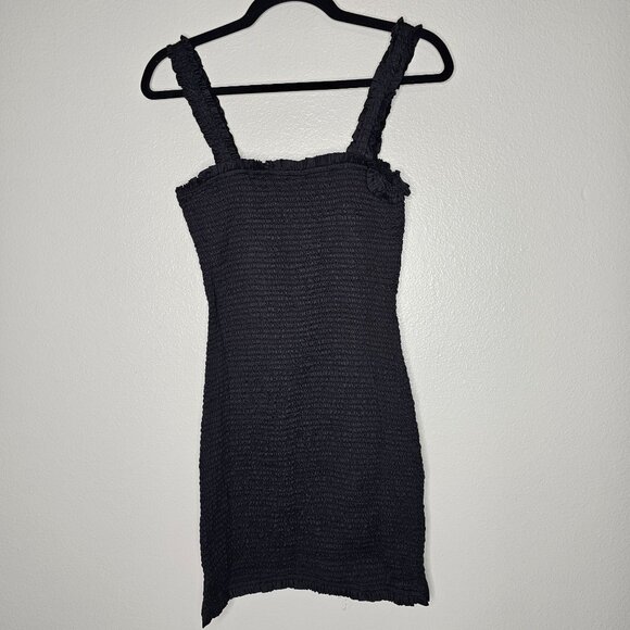 Mikoh 2 Medium Black Magnolia Poplin Scrunch Dress Smocked Mini Ruched Bodycon - Picture 5 of 7